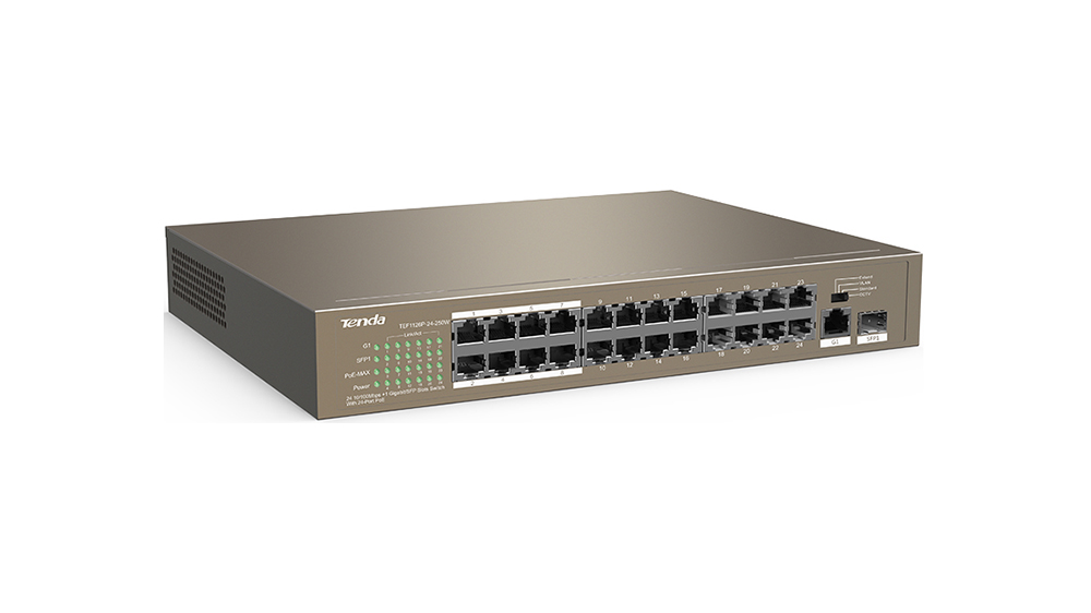 TEF1126P-24-250W - 24xFast Ethernet Poe + 1xGigabit + 1SFP პორტი (225W)