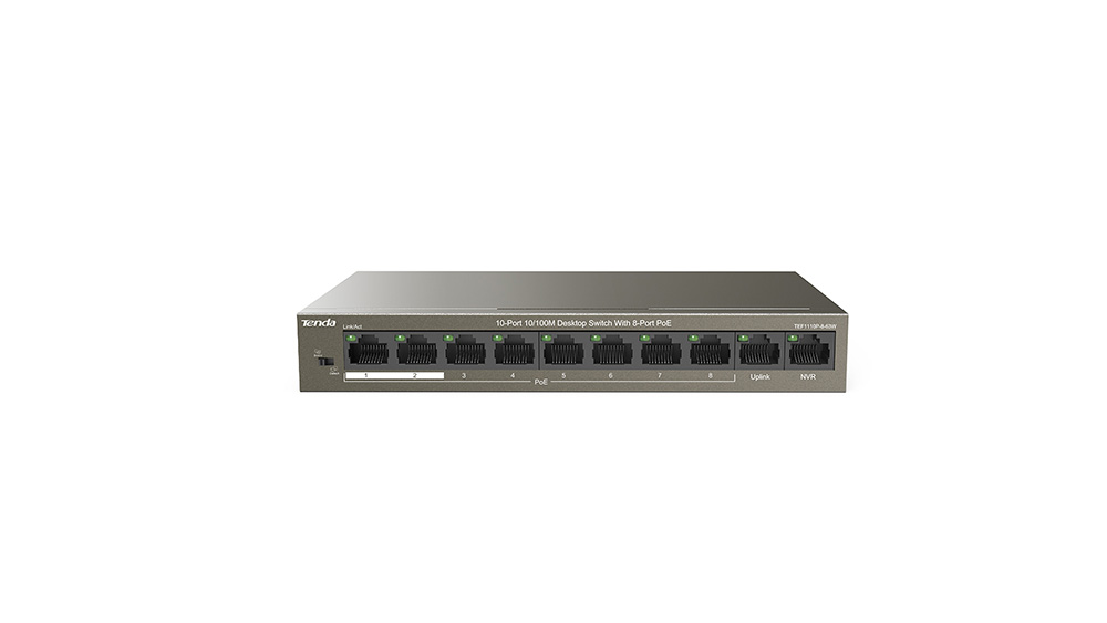 TEF1110P-8-63W - 10x პორტიანი არამართვადი სვიჩი 8x PoE პორტით, 63W PoE ბიუჯეტით